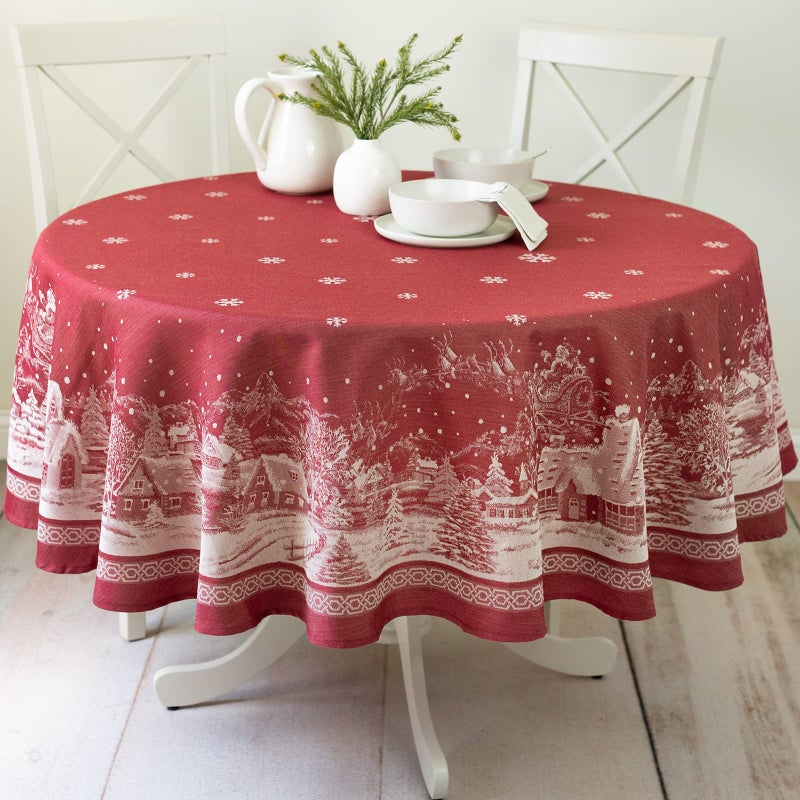 Benson Mills Engineered Jacquard Heavyweight Fabric Table Cloth, Holiday, Winter, and Christmas Tablecloth (Christmas Story, 70" Round) - Image 1